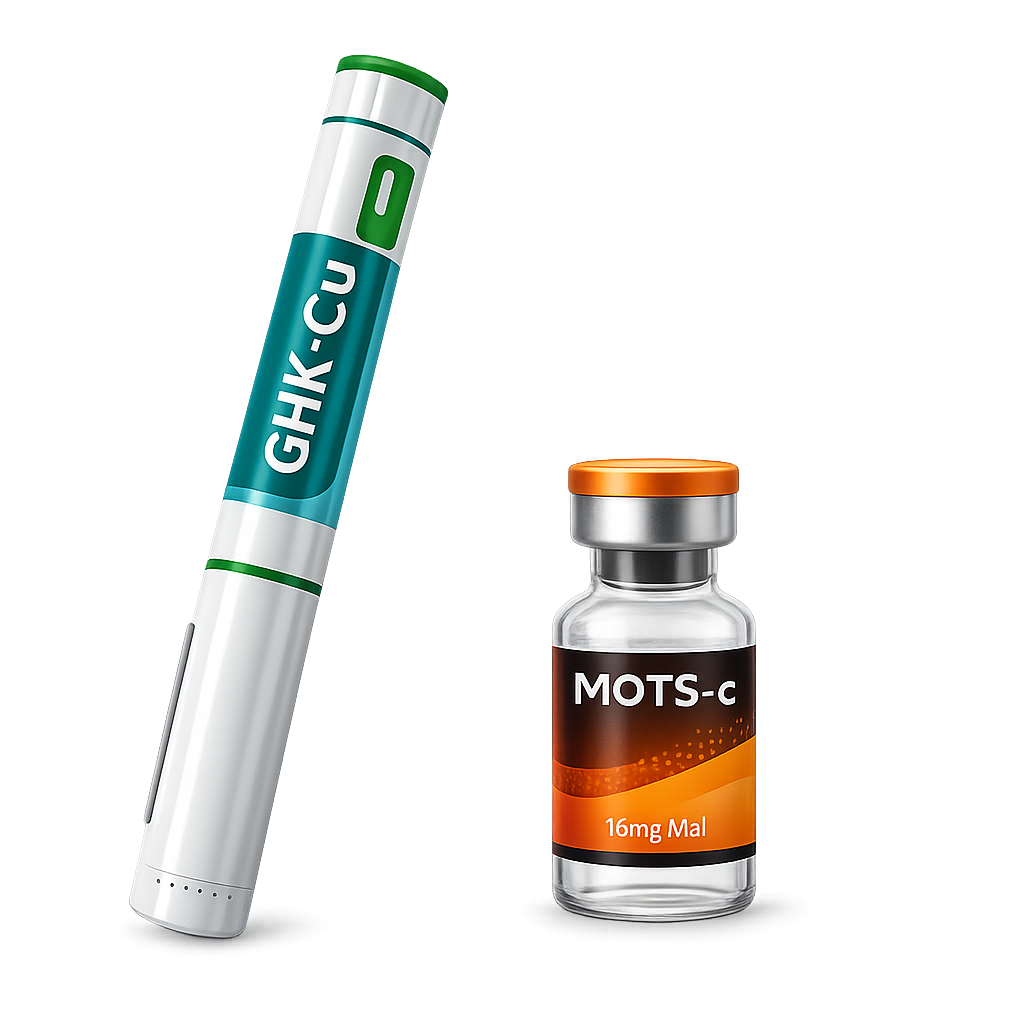 Caneta injetável e frascos com peptídeos terapêuticos